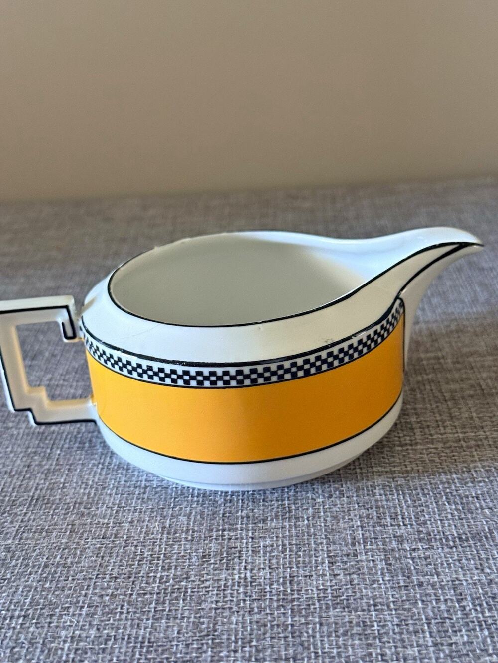 Imperial H&C Bavaria Porcelain Gravy Boat, Checkered Trim, Handle, White